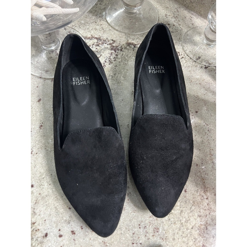 Eileen Fisher Black Suede Sign Slipper Loafer Flats 6.5